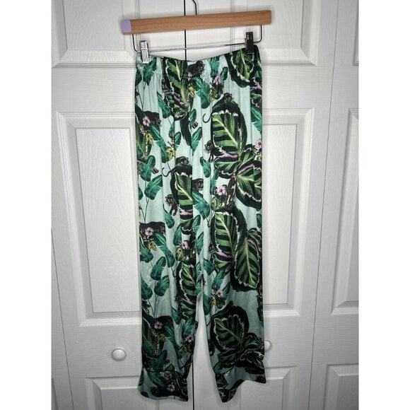 Lobo Rosa Green Floral Print Tropical Pajama Pants Women's Size Medium M - Picture 7 of 10